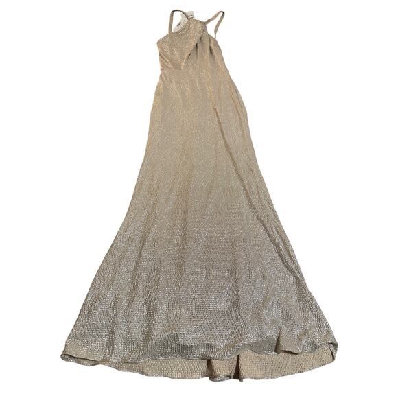 NWT Dessy Formal Maxi Dress One Shoulder TWIST METALLIC GOWN Rose Gold Size 0 - Picture 3 of 11